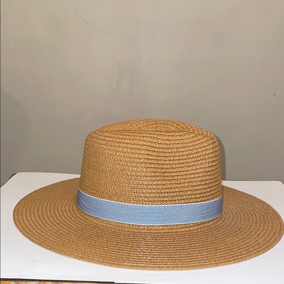 Stylish Tan Straw Hat with Blue Band - Picture 7 of 8